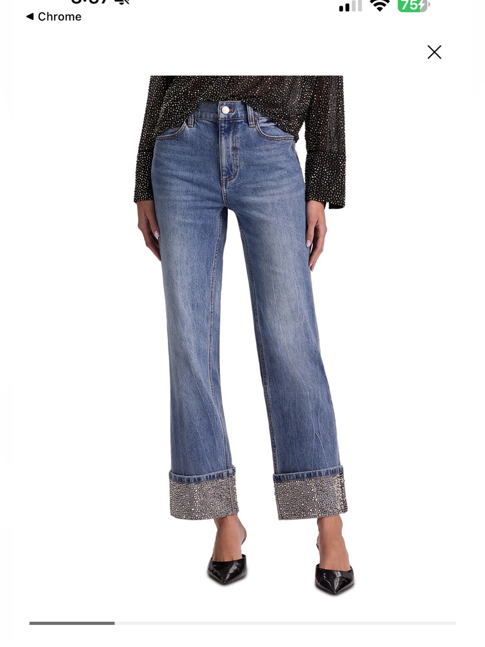 NWT - Alice + Olivia High Rise Embellished Straight Jeans Weezy in Brooklyn Blue - Picture 14 of 16